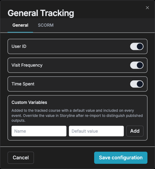 The General Tracking dialog