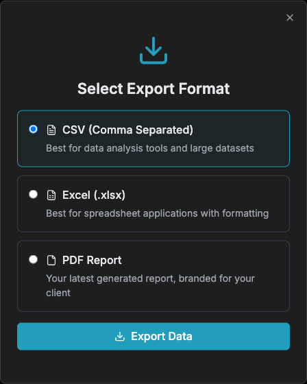 The export format picker