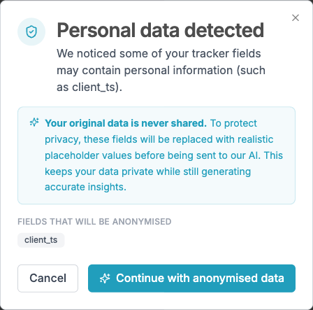 The Personal data detected dialog