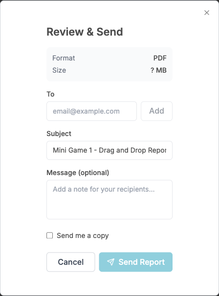 The Review & Send dialog
